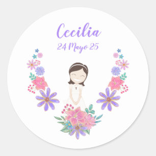 Round Sticker First Communion CECILIA