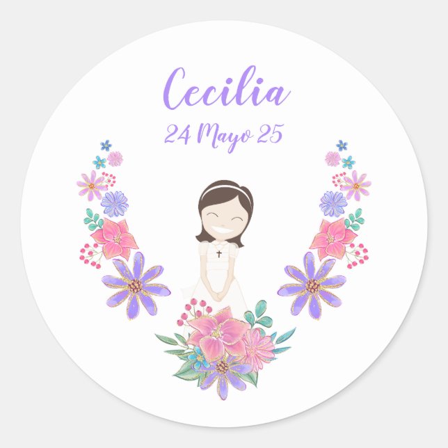 Round Sticker First Communion CECILIA (Front)