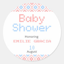 Round Sticker for Baby Shower | Pixel weaving