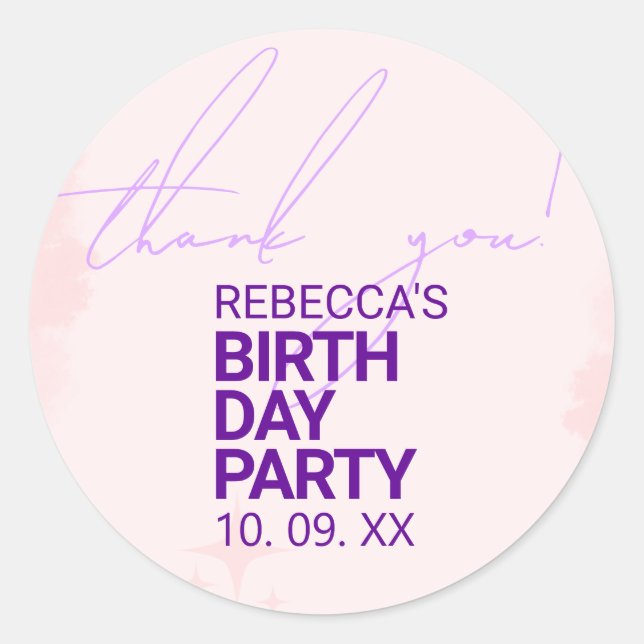 Round Sticker for Girls Birthday Party | Baby Pink (Front)