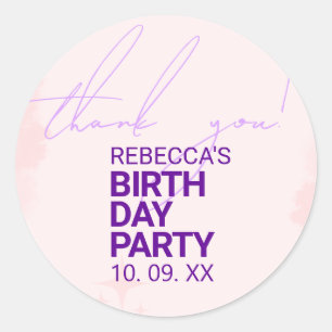Round Sticker for Girls Birthday Party   Baby Pink