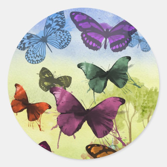 Round Sticker, Glossy, Large, 3 inch BUTTERFLIES Classic Round Sticker (Front)