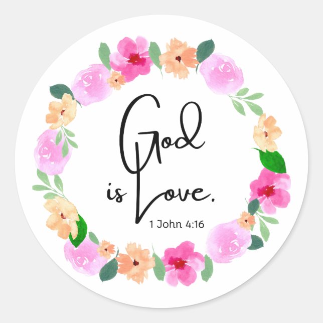 Round Sticker God is Love Bible Verse (Front)