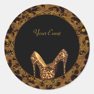 Round Sticker Leopard Shoes Gold Black