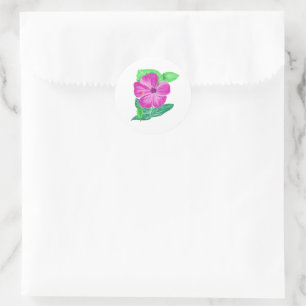 Round sticker Pink watercolour hibiscus flower