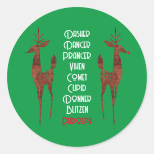 Round Sticker- Santa's Reindeer -Rudolph Classic Round Sticker