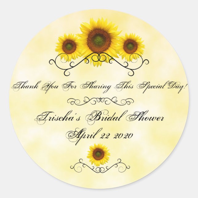 Round Sticker Sunflower Bridal Shower (Front)
