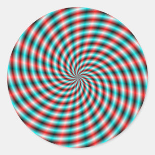Round Sticker Turquoise and Red Spiral Rays
