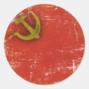 Round Sticker with Dirty Old Soviet Union Flag