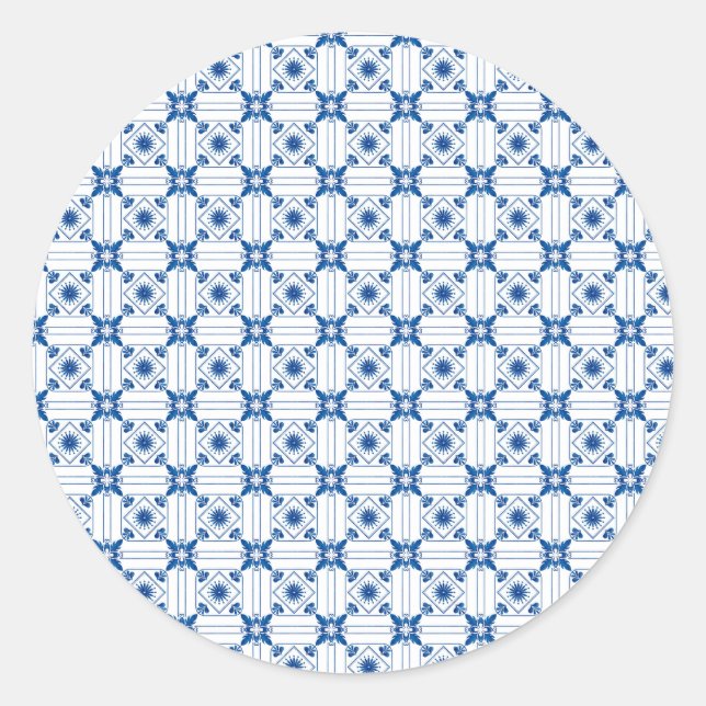 Round sticker with intricate blue and white  (Front)
