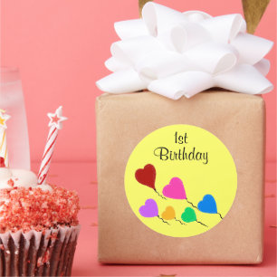 Round Stickers 1st Birthday Heart Balloons