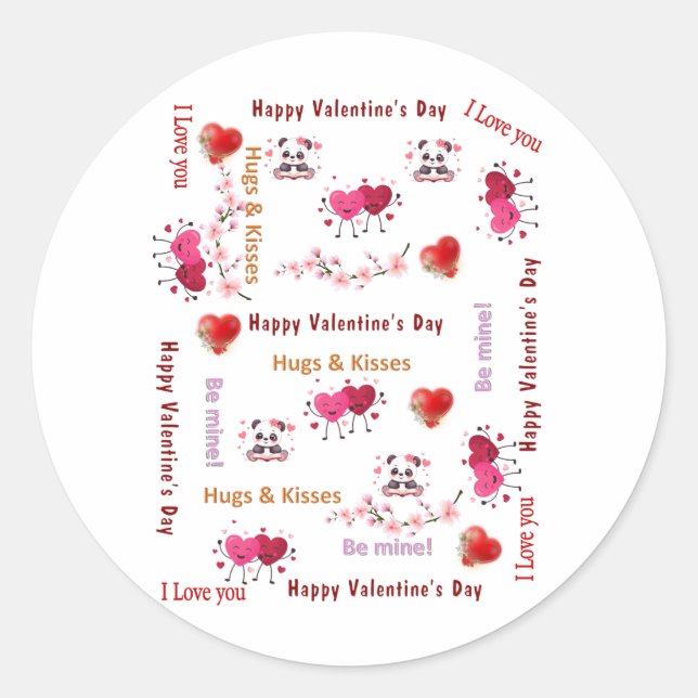 Round Stickers Cat Be My Valentine Love  (Front)
