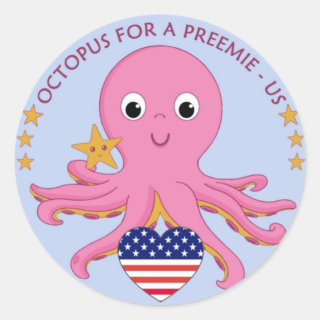 Round Stickers Octopus For A Preemie US (Front)