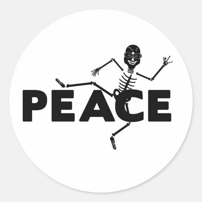Round Stickers, Skeleton Showing Peace Sign Classic Round Sticker (Front)