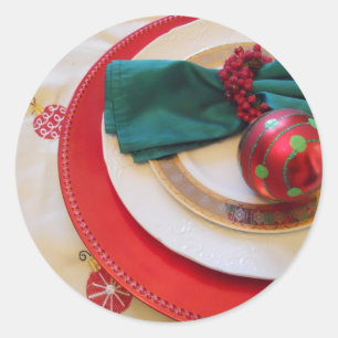 Round stickers with red, green ornaments by bbilli