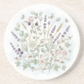 Round Stone Coaster – Botanical Watercolor 