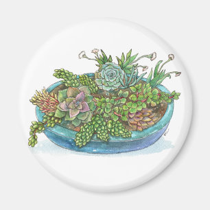 Round Succulent Garden Magnet
