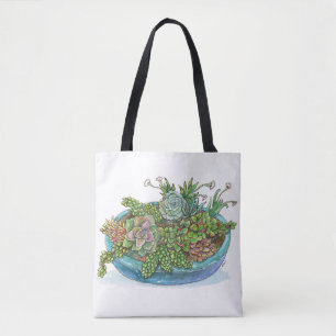 Round Succulent Garden Tote Bag