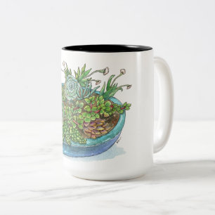 Round Succulent Garden Two-Tone Coffee Mug