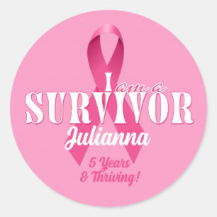 Round Survivor Breast Cancer Awareness Name Classic Round Sticker