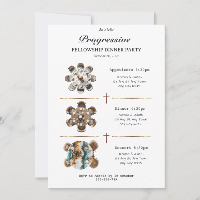 Round Table Progressive Dinner Invitation (Front)