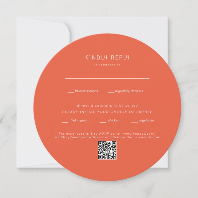 Round Tangerine Wedding QR Code RSVP (Front)