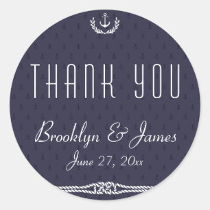 Round Thank You Nautical Wedding Stickers Anchors