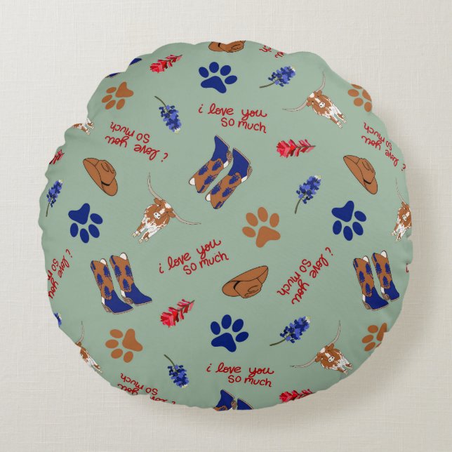 Round Throw Pillow – Austin Texas Bluebonnets (Front)
