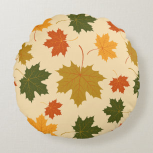 Round Throw Pillow-Autumn Falling Leaves Cushion