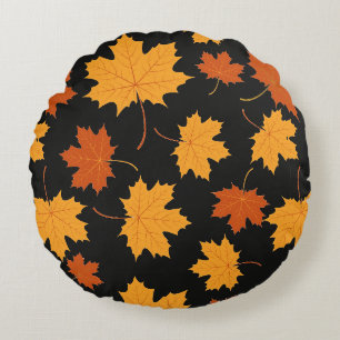 Round Throw Pillow-Autumn Falling Leaves Cushion