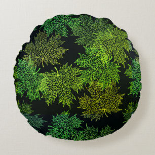 Round Throw Pillow-Autumn Falling Leaves Cushion