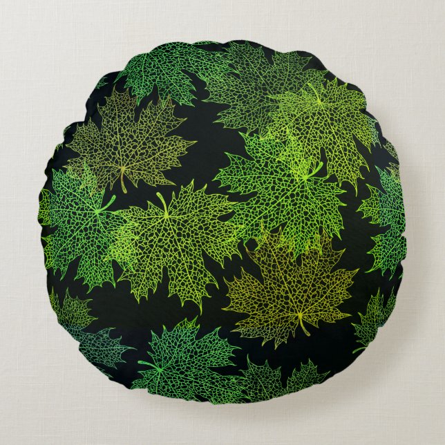 Round Throw Pillow-Autumn Falling Leaves Cushion (Front)