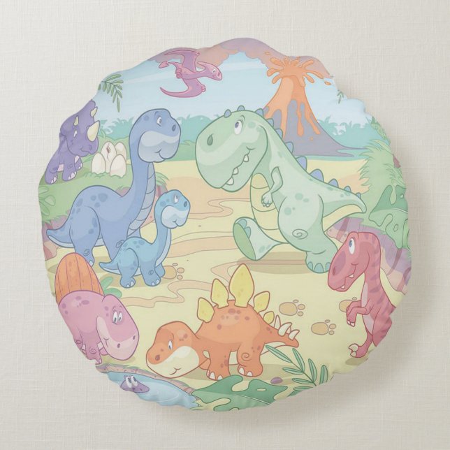 Round Throw Pillow/Cartoon Dinosaurs Cushion (Back)