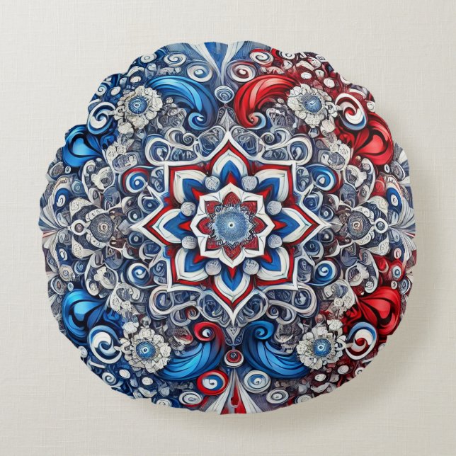 Round Throw Pillow French Colours Design (Front)