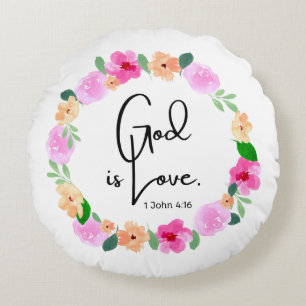 Round Throw Pillow God is Love Bible Verse