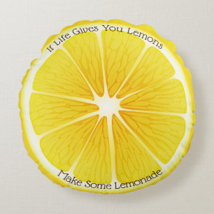Round Throw Pillow-Life Gives You Lemons Cushion