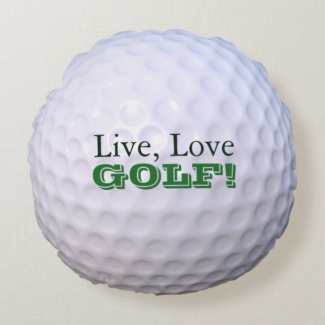 Round Throw Pillow | Live, Love, GOLF! | Golfball (Front)