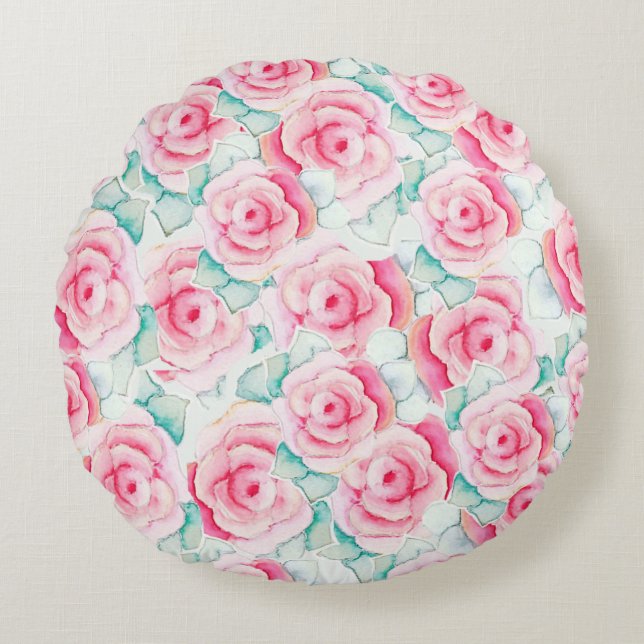 Round Throw Pillow Roses (Front)