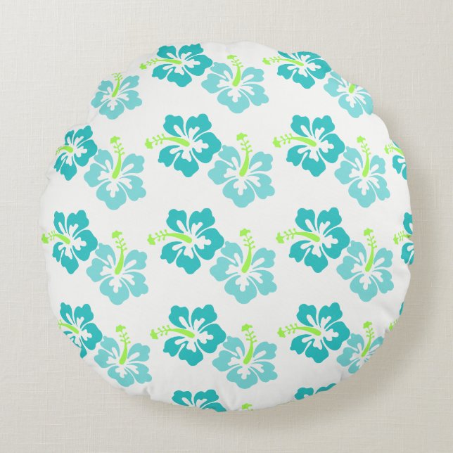 Round Throw Pillow-Tropical Flowers Cushion (Front)