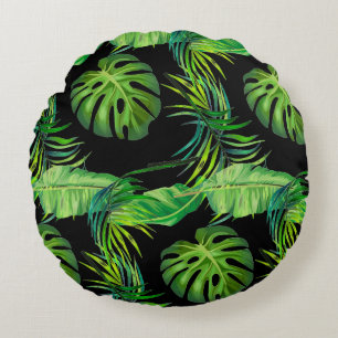 Round Throw Pillow-Tropical Leaves Cushion