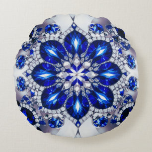 Round Throw Pillow with Blue White Colours