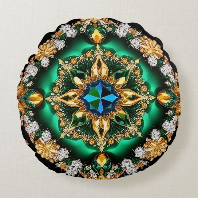 Round Throw Pillow with Brazilian Colours (Front)