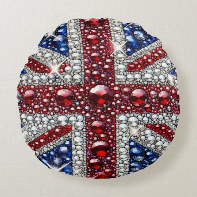 Round Throw Pillow with British Colours (Front)