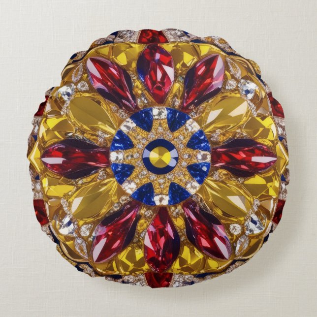 Round Throw Pillow with Colombian Colours (Front)