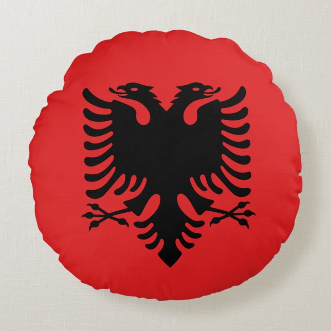 Round Throw Pillow with flag of Albania (Front)