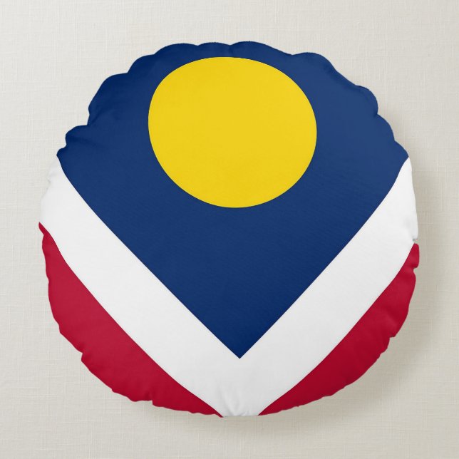 Round Throw Pillow with flag of Denver, USA (Front)