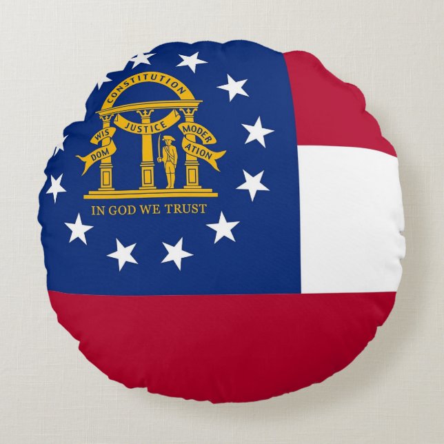 Round Throw Pillow with flag of Georgia, USA (Front)