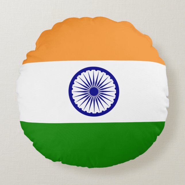 Round Throw Pillow with flag of India (Front)