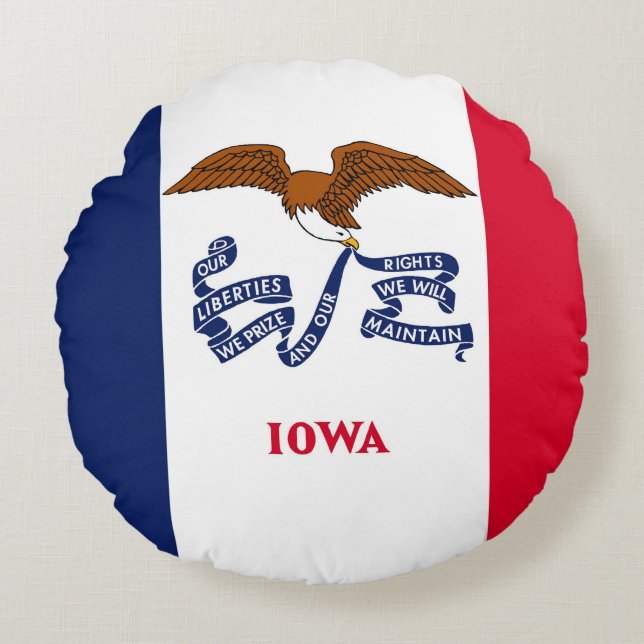 Round Throw Pillow with flag of Iowa, USA (Front)