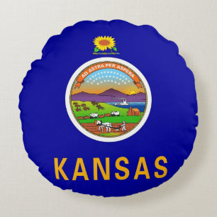 Round Throw Pillow with flag of Kansas, USA